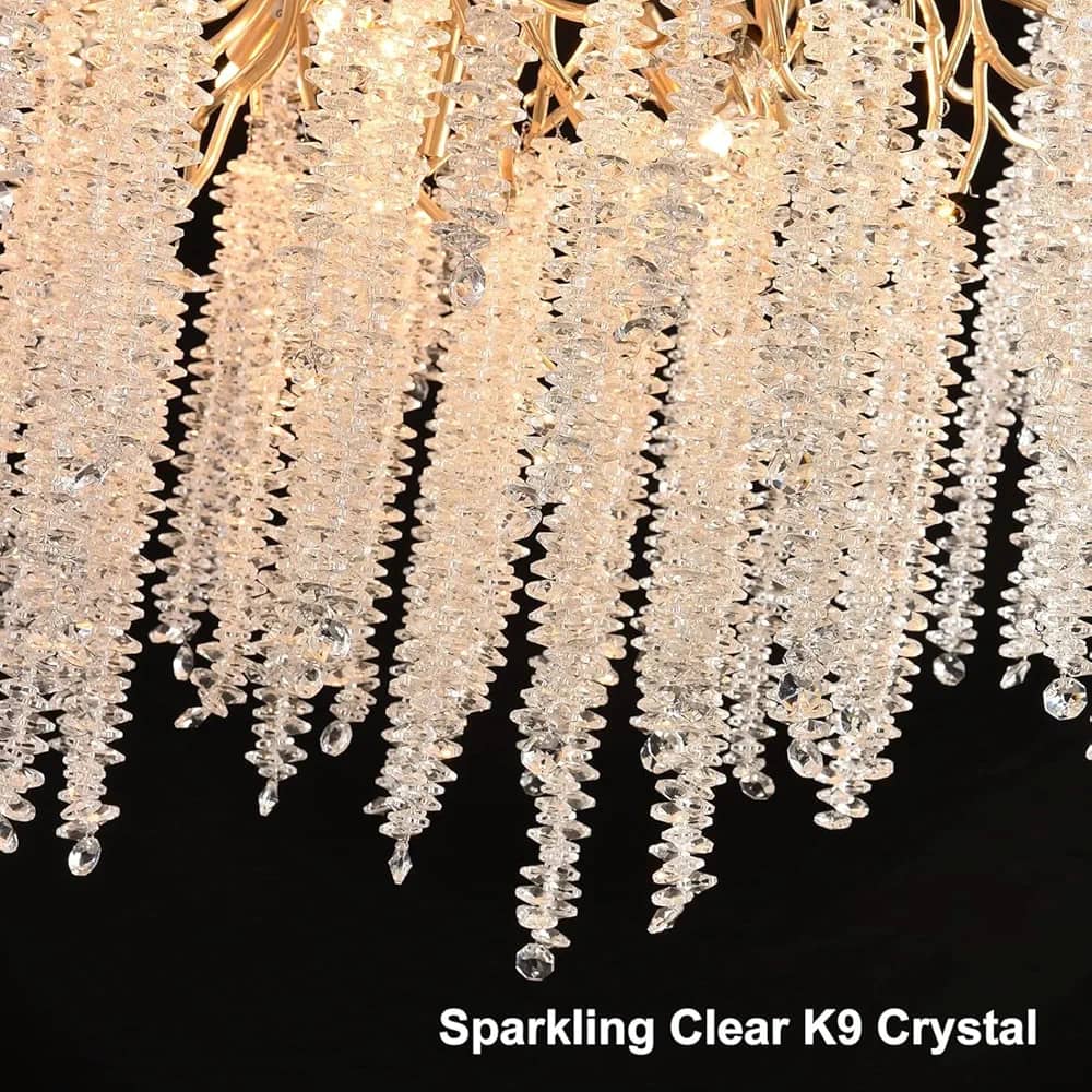 Lustre de plafond rond en cristal doré, branches d'arbre, éclairage de luxe, salle à manger, salon,