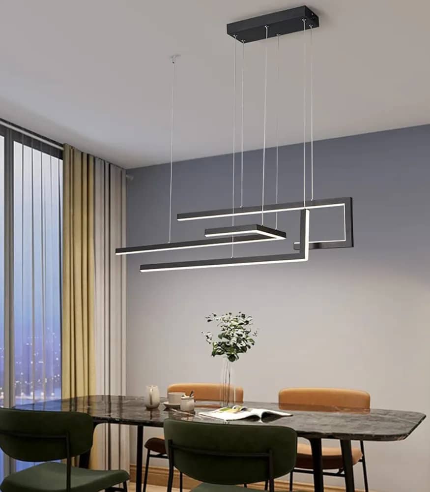 Suspension rectangulaire moderne à intensité variable, lampe de table à manger, design moderne et personnalisé avec télécommande, plafonnier pour salon (noir, L100cm/60W)