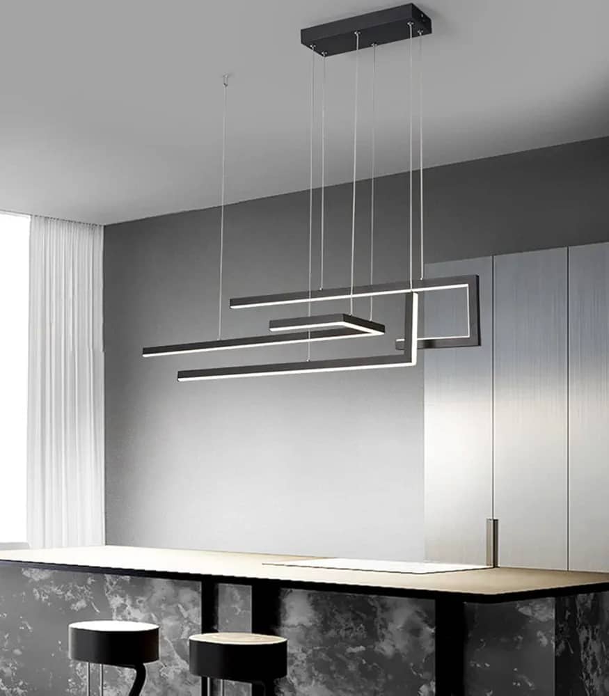 Suspension rectangulaire moderne à intensité variable, lampe de table à manger, design moderne et personnalisé avec télécommande, plafonnier pour salon (noir, L100cm/60W)