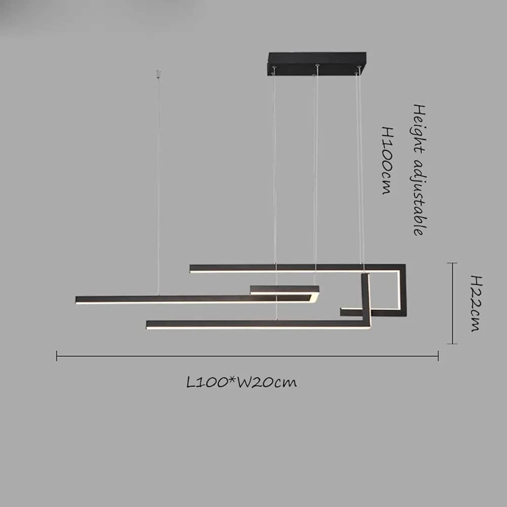 Suspension rectangulaire moderne à intensité variable, lampe de table à manger, design moderne et personnalisé avec télécommande, plafonnier pour salon (noir, L100cm/60W)