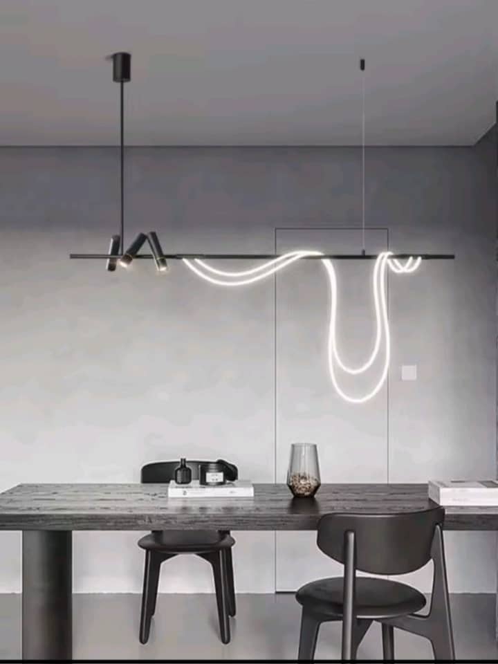 Tuyau LED Lustre Noir Compatible avec Table Salle à Manger Cuisine Bar Lampe Suspendue Décor À La Maison Luminaire, pour La Décoration Intérieuren