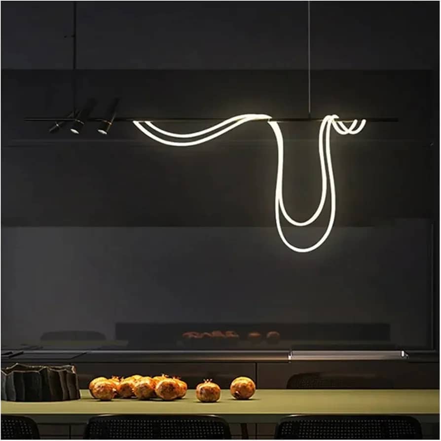 Tuyau LED Lustre Noir Compatible avec Table Salle à Manger Cuisine Bar Lampe Suspendue Décor À La Maison Luminaire, pour La Décoration Intérieuren