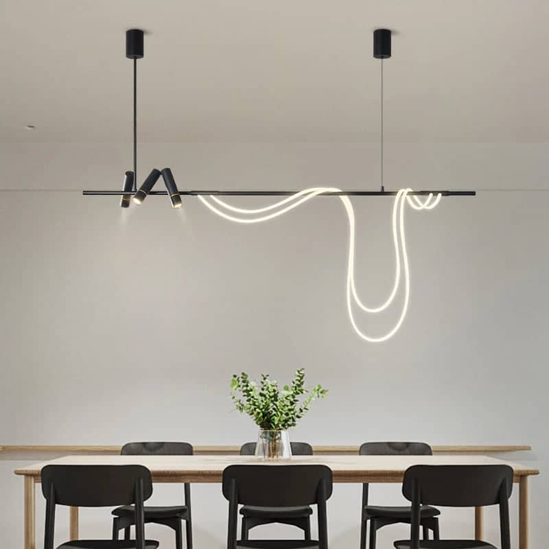 Tuyau LED Lustre Noir Compatible avec Table Salle à Manger Cuisine Bar Lampe Suspendue Décor À La Maison Luminaire, pour La Décoration Intérieuren