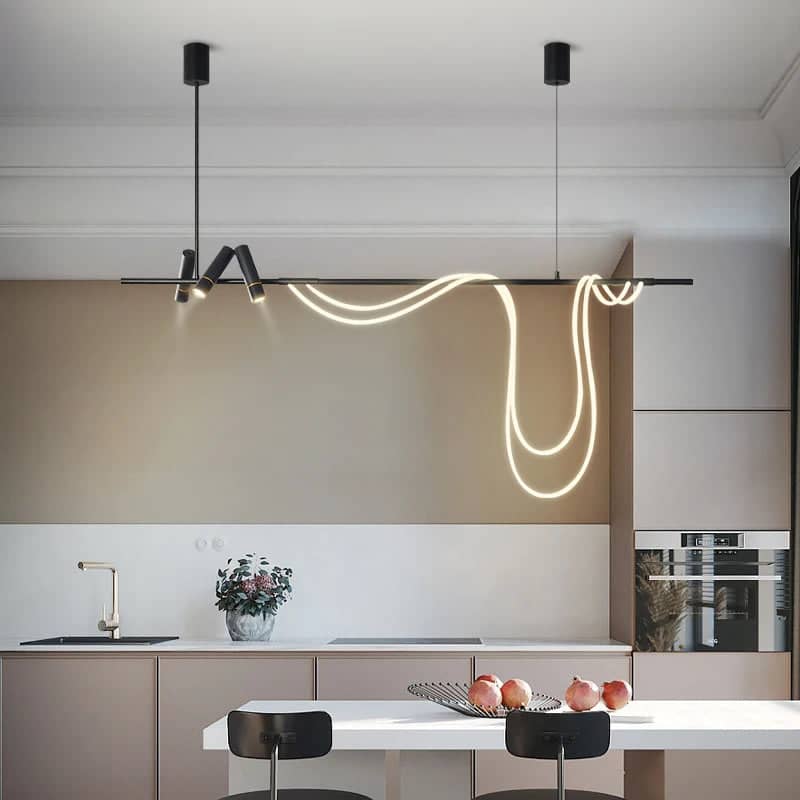 Tuyau LED Lustre Noir Compatible avec Table Salle à Manger Cuisine Bar Lampe Suspendue Décor À La Maison Luminaire, pour La Décoration Intérieuren