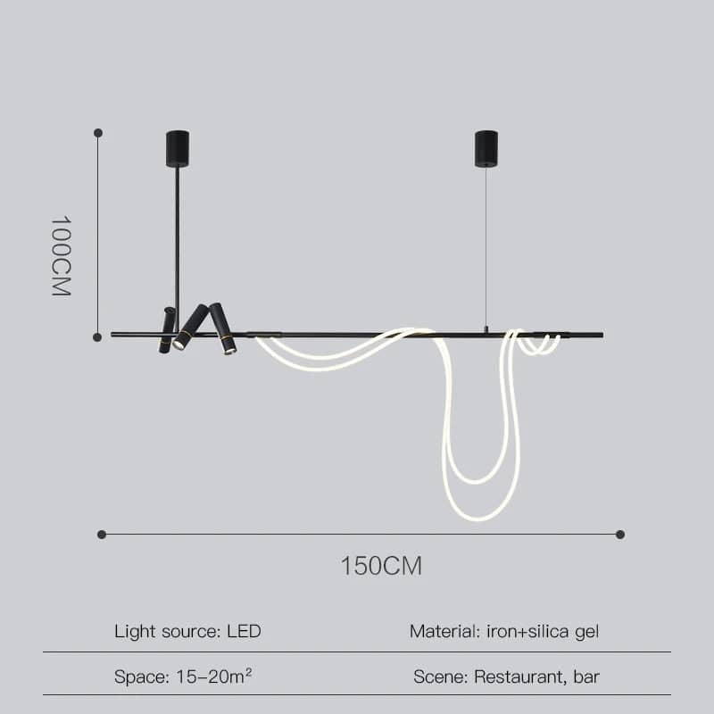 Tuyau LED Lustre Noir Compatible avec Table Salle à Manger Cuisine Bar Lampe Suspendue Décor À La Maison Luminaire, pour La Décoration Intérieuren