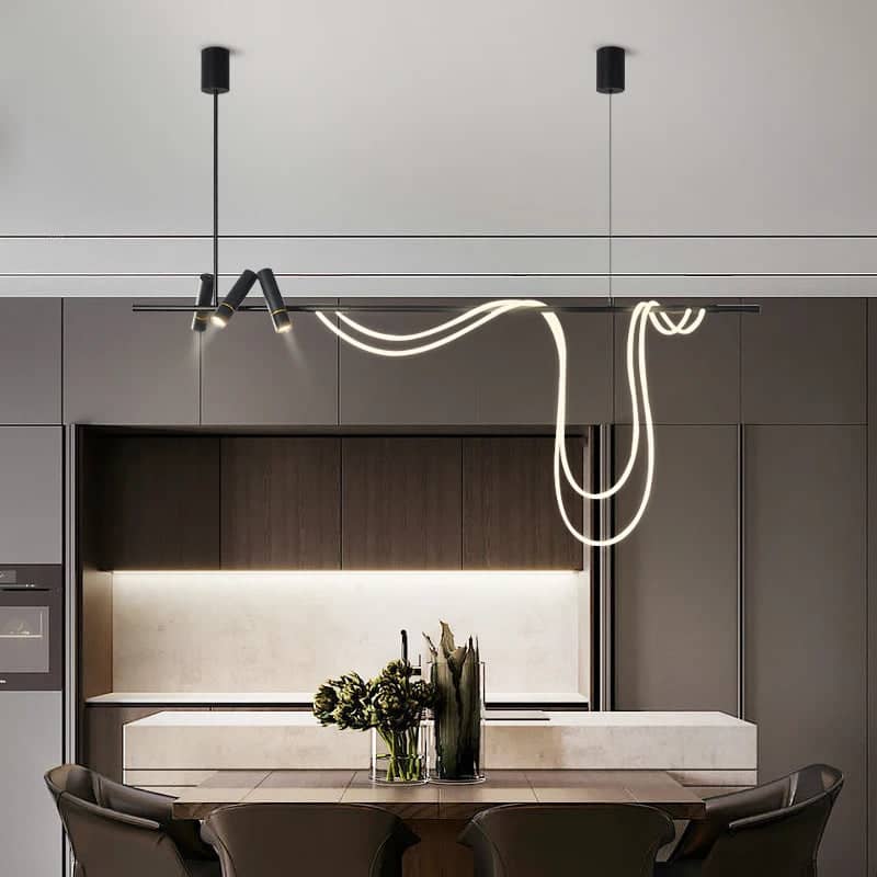 Tuyau LED Lustre Noir Compatible avec Table Salle à Manger Cuisine Bar Lampe Suspendue Décor À La Maison Luminaire, pour La Décoration Intérieuren