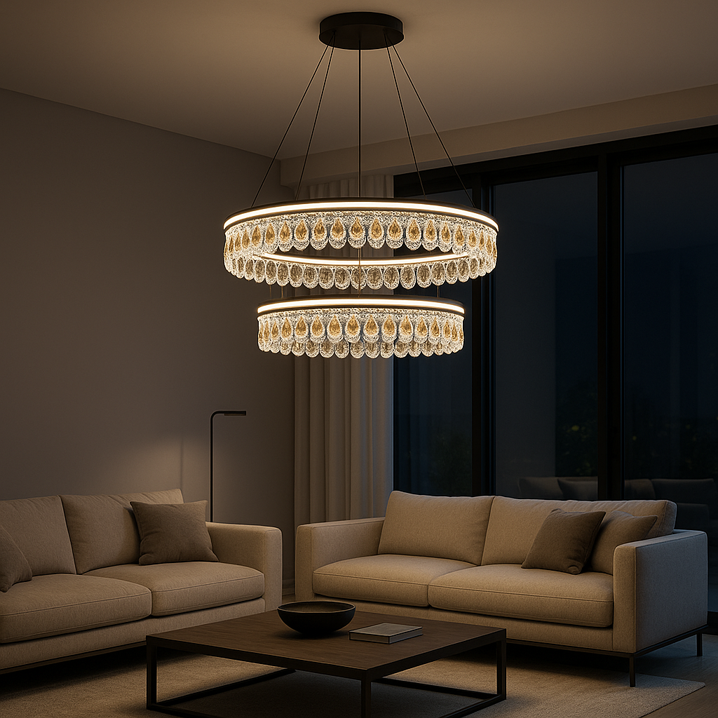 Lustre Rond en Cristal de Luxe léger, Lustre Minimaliste Moderne, pour Salon Salle à Manger Chambre luminaires,60+80cm