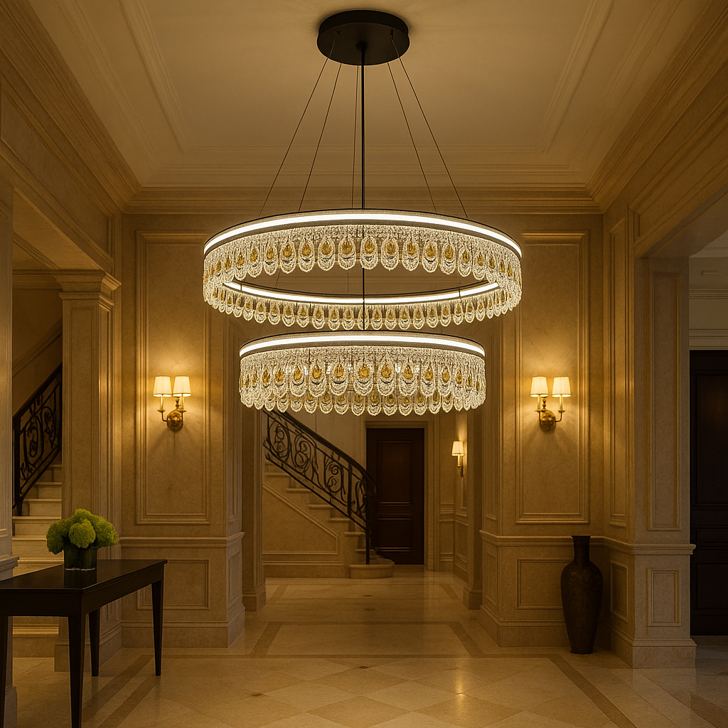 Lustre Rond en Cristal de Luxe léger, Lustre Minimaliste Moderne, pour Salon Salle à Manger Chambre luminaires,60+80cm