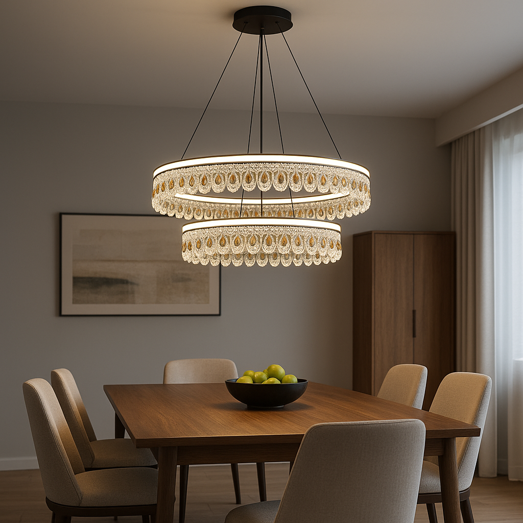 Lustre Rond en Cristal de Luxe léger, Lustre Minimaliste Moderne, pour Salon Salle à Manger Chambre luminaires,60+80cm