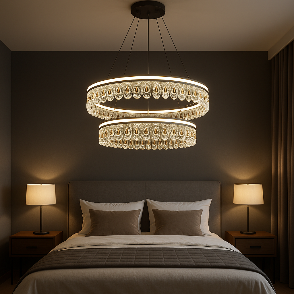 Lustre Rond en Cristal de Luxe léger, Lustre Minimaliste Moderne, pour Salon Salle à Manger Chambre luminaires,60+80cm